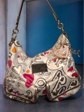 Coach Poppy White Multi-Color Heart Print Hobo Shoulder Bag